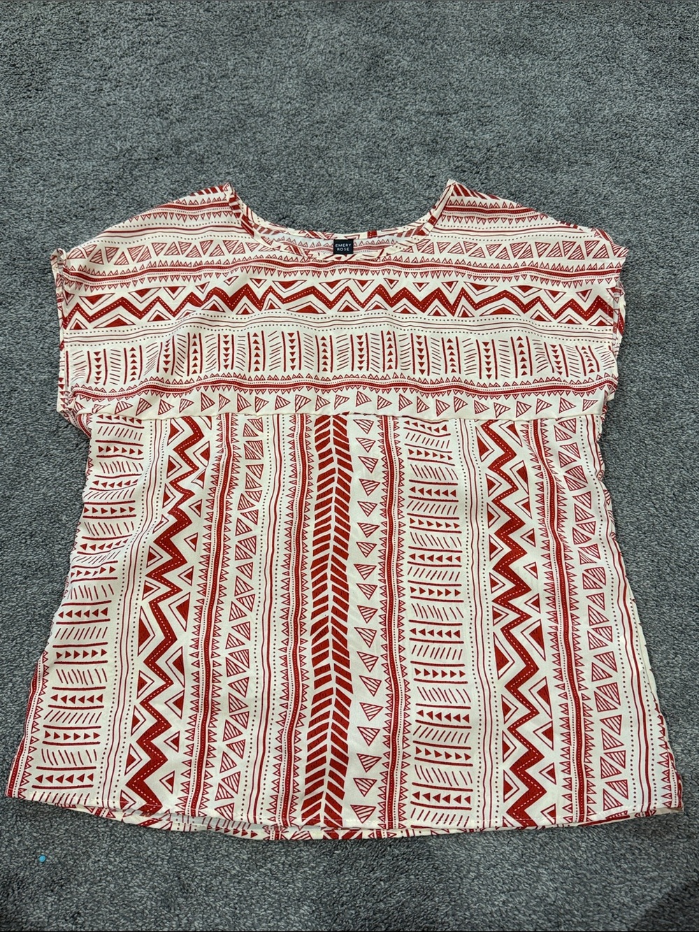 Boho Red & Cream Aztec Print Short Sleeve Blouse